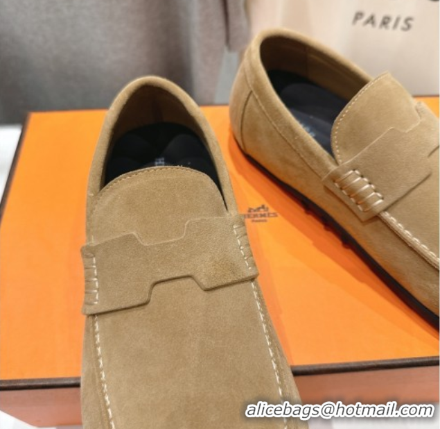 Promotion Hermes Lazy Loafers in Suede H090802 Brown