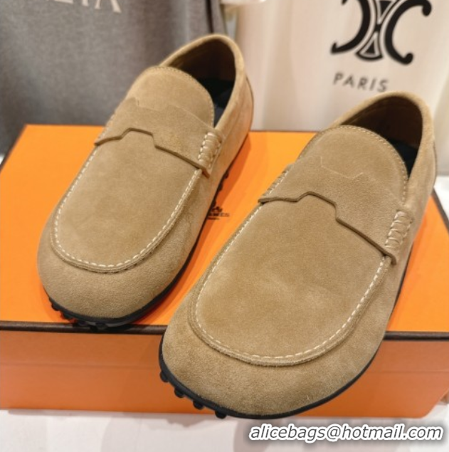 Promotion Hermes Lazy Loafers in Suede H090802 Brown