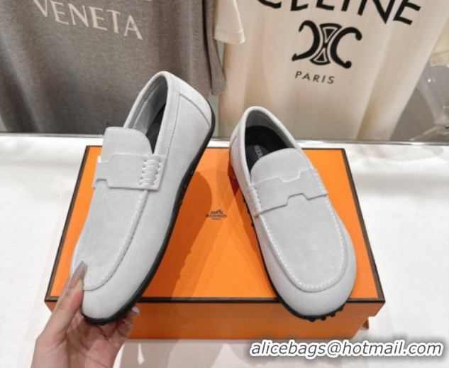 Affordable Price Hermes Lazy Loafers in Suede H090804 Beige