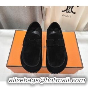 Low Price Hermes Lazy Loafers in Suede H090805 Black