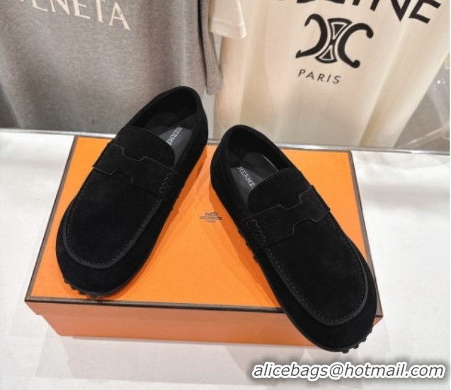 Low Price Hermes Lazy Loafers in Suede H090805 Black