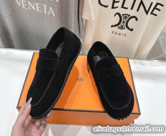 Low Price Hermes Lazy Loafers in Suede H090805 Black