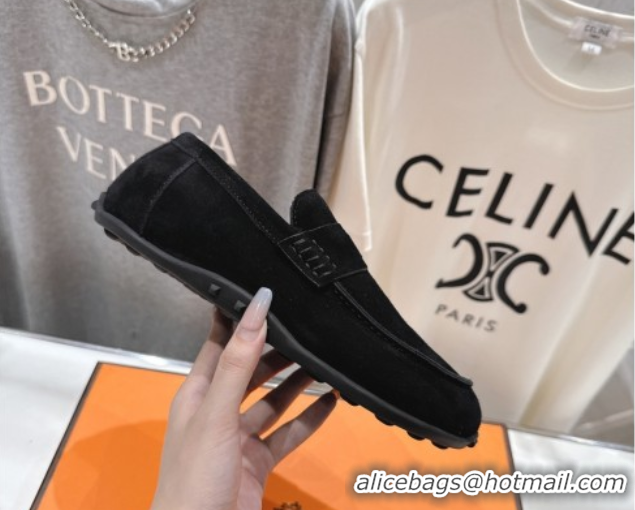 Low Price Hermes Lazy Loafers in Suede H090805 Black