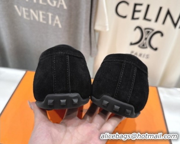 Low Price Hermes Lazy Loafers in Suede H090805 Black