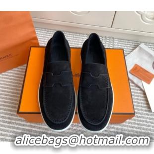 New Design Hermes Job Loafers in Suede H090806 Black