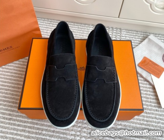 New Design Hermes Job Loafers in Suede H090806 Black