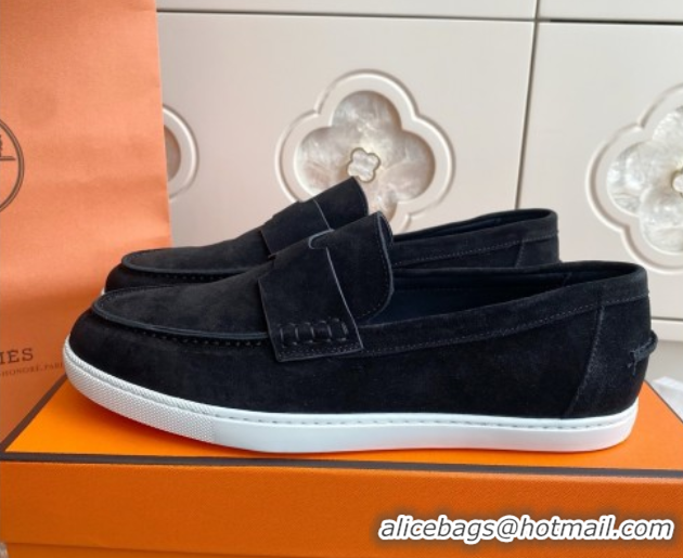 New Design Hermes Job Loafers in Suede H090806 Black