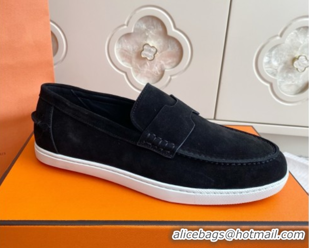 New Design Hermes Job Loafers in Suede H090806 Black