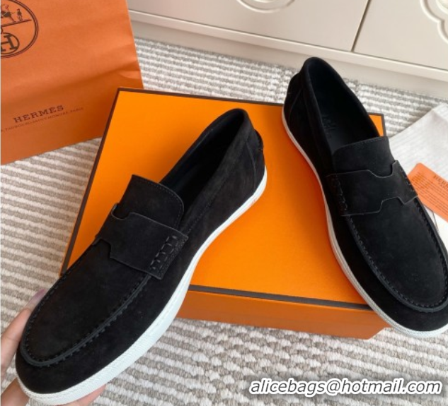 New Design Hermes Job Loafers in Suede H090806 Black
