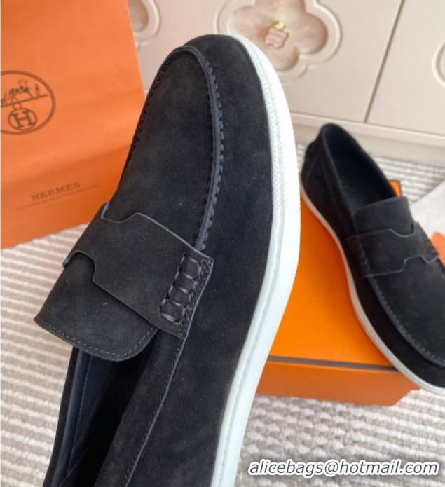 New Design Hermes Job Loafers in Suede H090806 Black