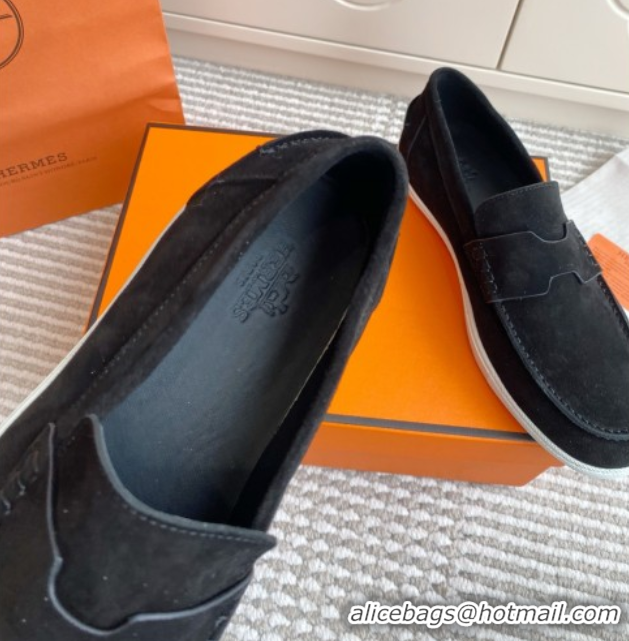 New Design Hermes Job Loafers in Suede H090806 Black