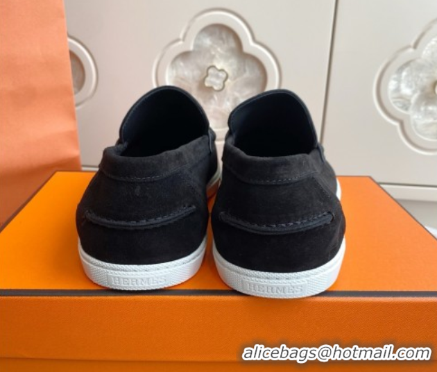 New Design Hermes Job Loafers in Suede H090806 Black