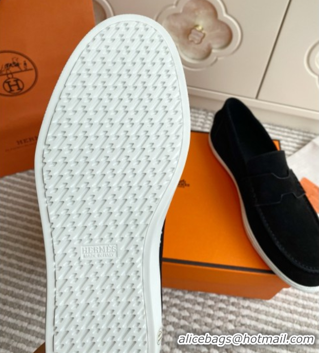 New Design Hermes Job Loafers in Suede H090806 Black