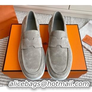 Shop Hermes Job Loafers in Suede H090807 Grey