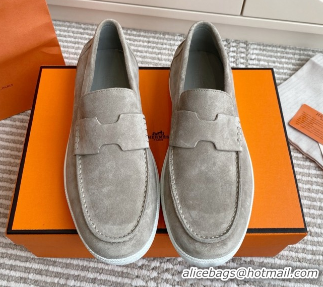 Shop Hermes Job Loafers in Suede H090807 Grey