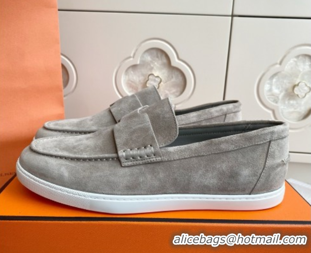Shop Hermes Job Loafers in Suede H090807 Grey