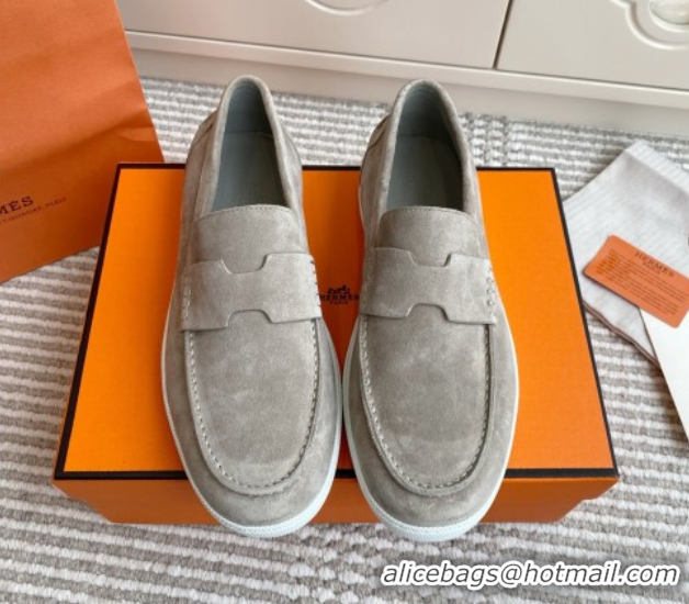 Shop Hermes Job Loafers in Suede H090807 Grey