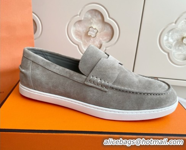 Shop Hermes Job Loafers in Suede H090807 Grey