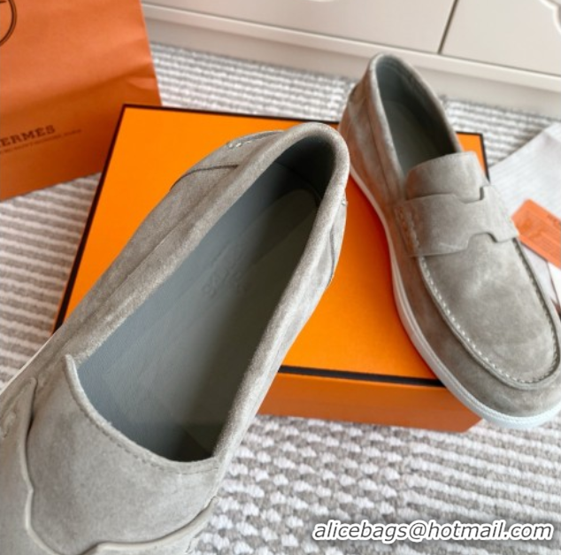 Shop Hermes Job Loafers in Suede H090807 Grey