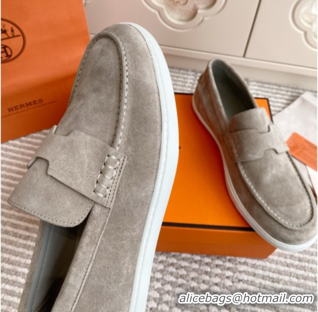 Shop Hermes Job Loafers in Suede H090807 Grey