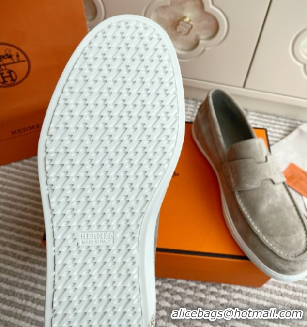 Shop Hermes Job Loafers in Suede H090807 Grey