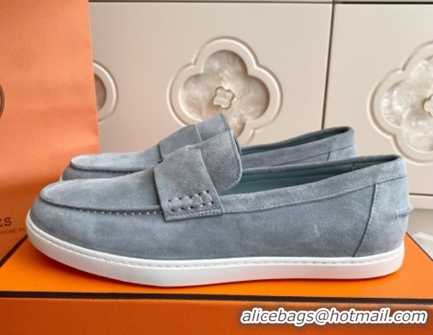 Elegant Hermes Job Loafers in Suede H090808 Blue Grey