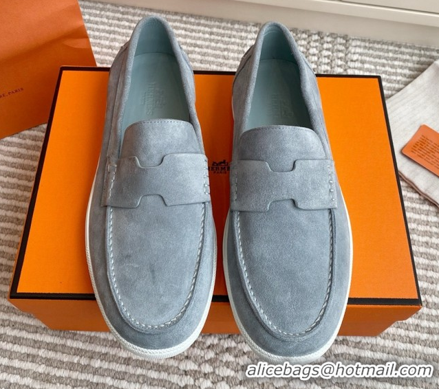 Elegant Hermes Job Loafers in Suede H090808 Blue Grey