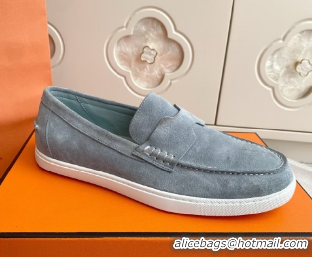 Elegant Hermes Job Loafers in Suede H090808 Blue Grey