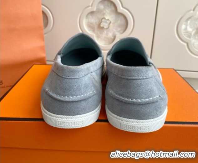 Elegant Hermes Job Loafers in Suede H090808 Blue Grey