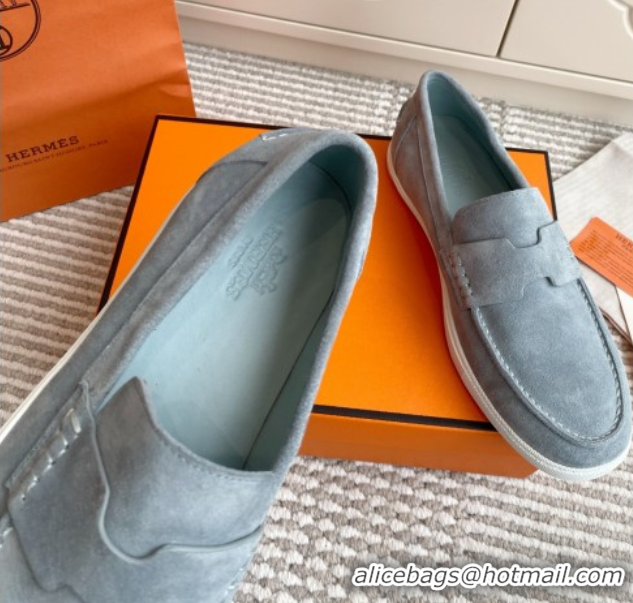 Elegant Hermes Job Loafers in Suede H090808 Blue Grey
