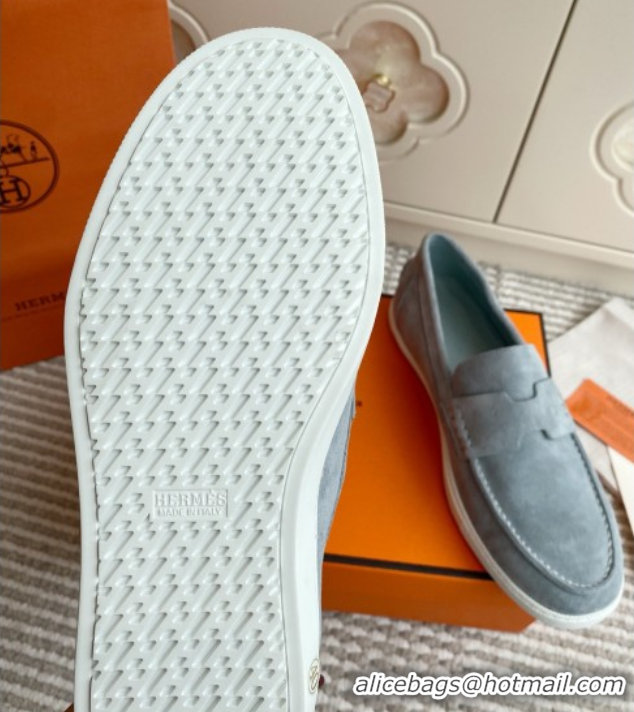 Elegant Hermes Job Loafers in Suede H090808 Blue Grey
