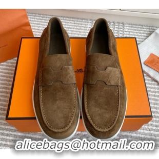 Promotional Hermes Job Loafers in Suede H090809 Brown