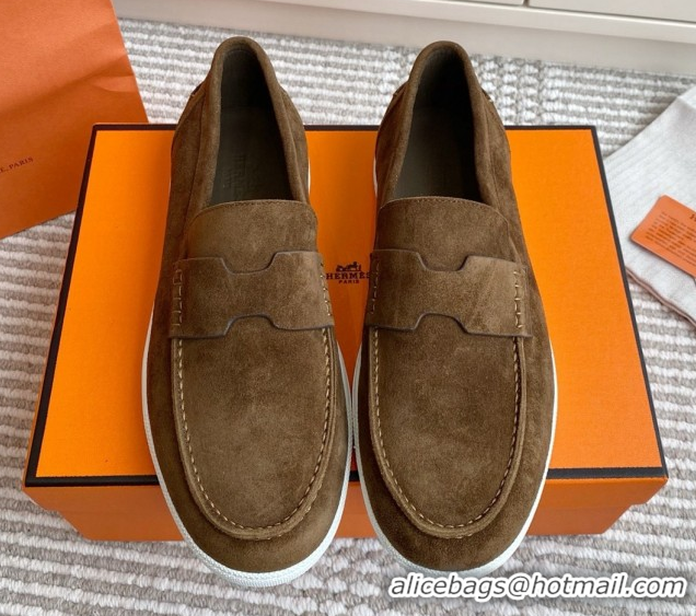 Promotional Hermes Job Loafers in Suede H090809 Brown