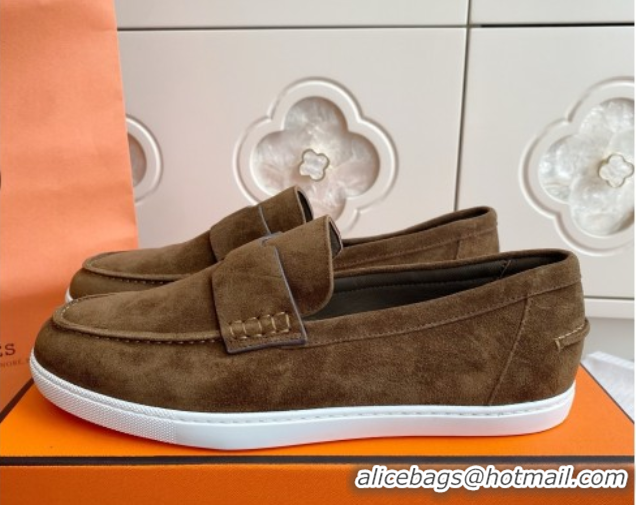 Promotional Hermes Job Loafers in Suede H090809 Brown