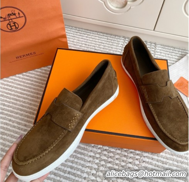 Promotional Hermes Job Loafers in Suede H090809 Brown