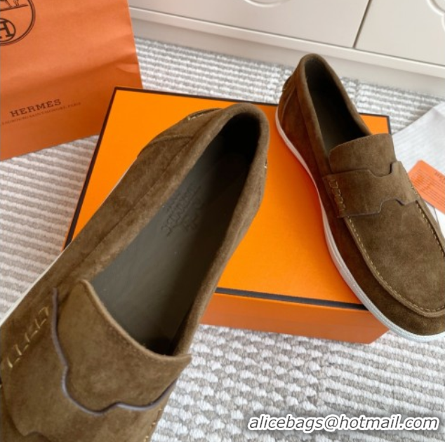 Promotional Hermes Job Loafers in Suede H090809 Brown