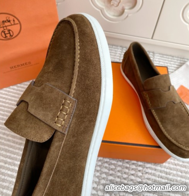 Promotional Hermes Job Loafers in Suede H090809 Brown
