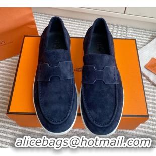Lower Price Hermes Job Loafers in Suede H090810 Blue