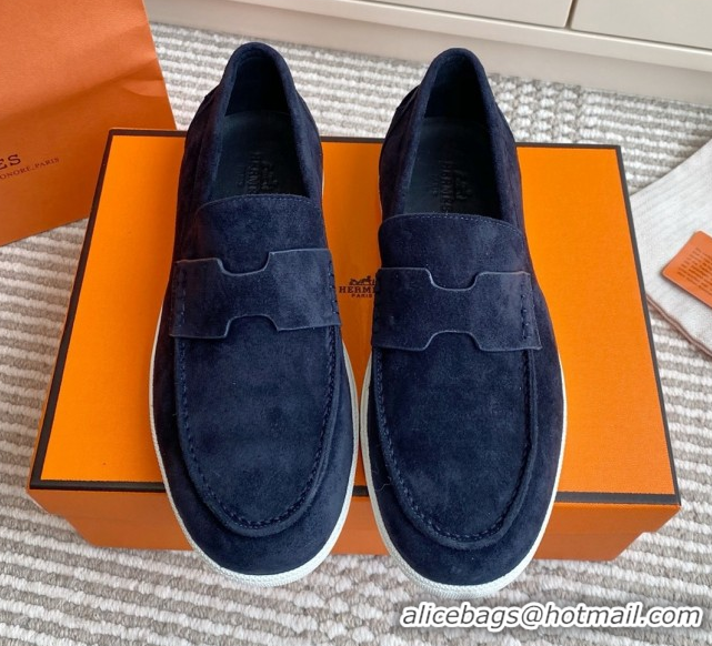 Lower Price Hermes Job Loafers in Suede H090810 Blue