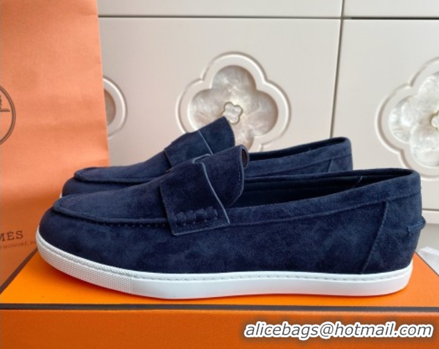 Lower Price Hermes Job Loafers in Suede H090810 Blue
