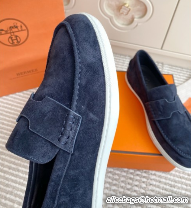 Lower Price Hermes Job Loafers in Suede H090810 Blue