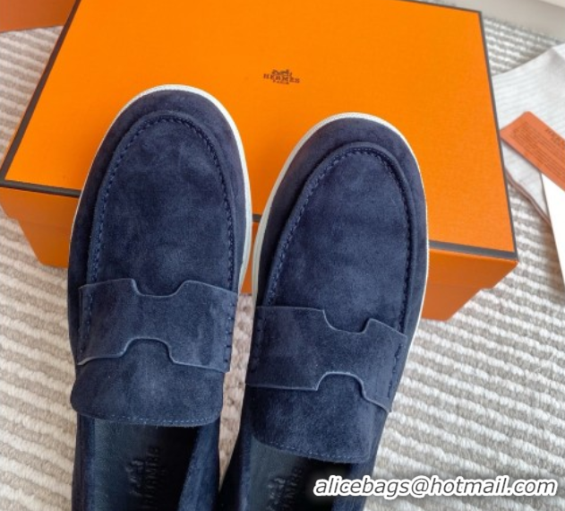 Lower Price Hermes Job Loafers in Suede H090810 Blue
