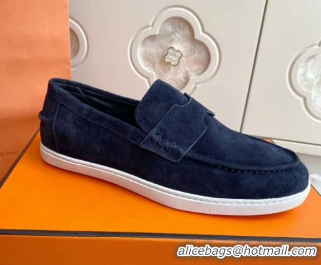 Lower Price Hermes Job Loafers in Suede H090810 Blue