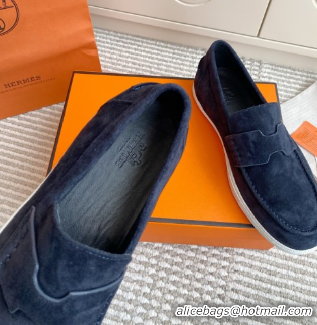 Lower Price Hermes Job Loafers in Suede H090810 Blue