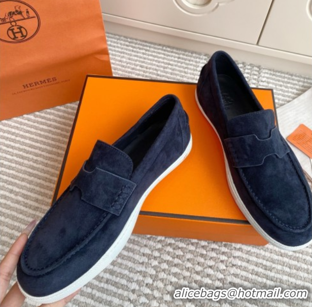 Lower Price Hermes Job Loafers in Suede H090810 Blue