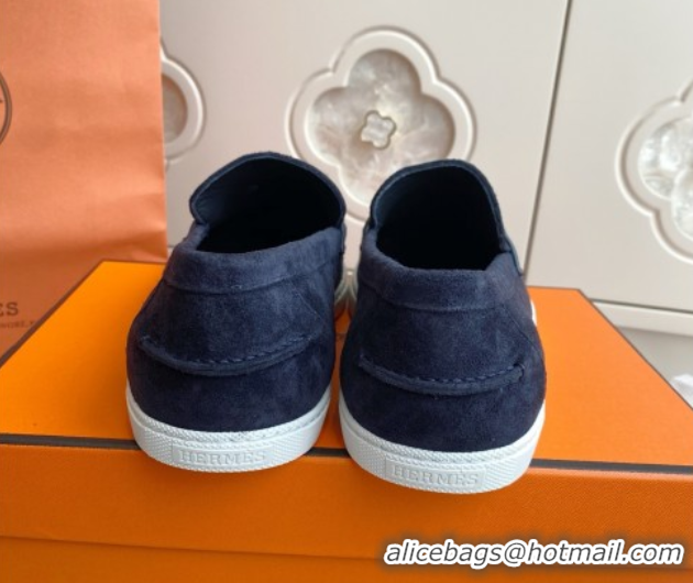 Lower Price Hermes Job Loafers in Suede H090810 Blue