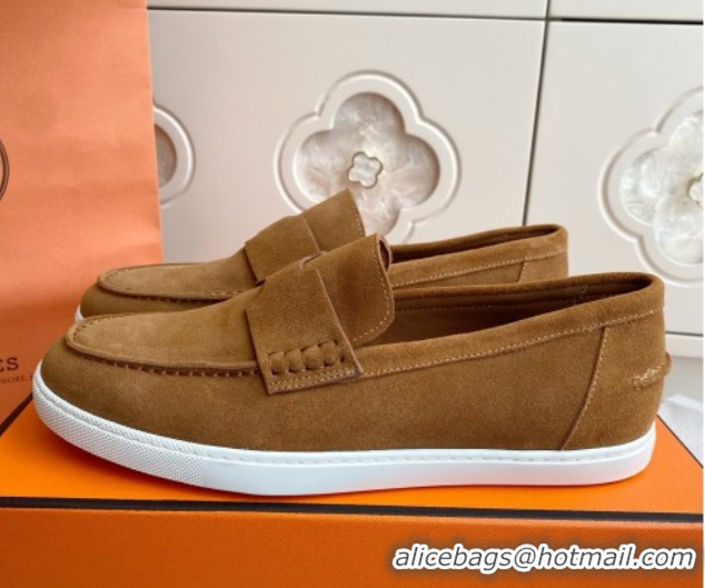 Cute Hermes Job Loafers in Suede H090811 Brown
