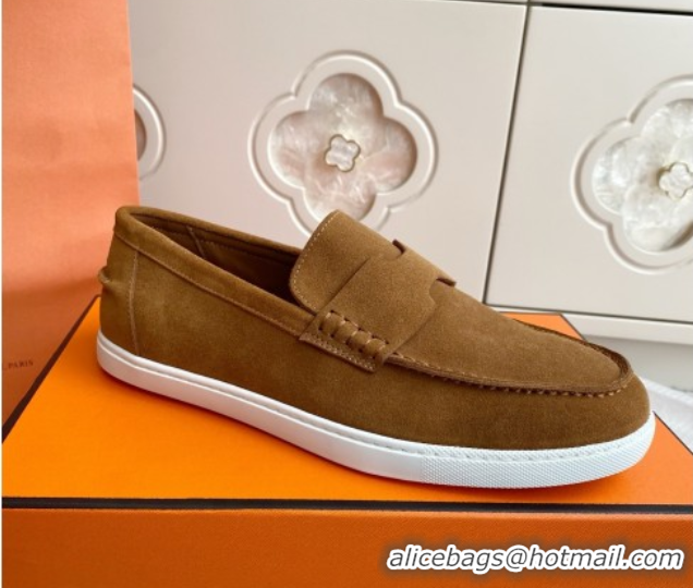 Cute Hermes Job Loafers in Suede H090811 Brown