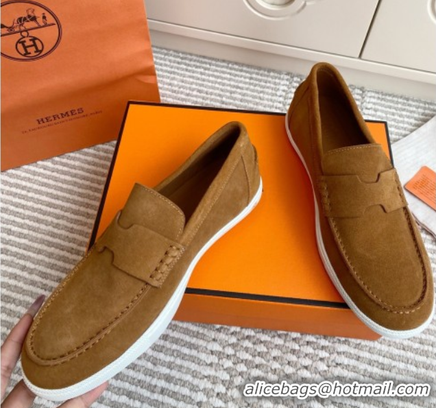 Cute Hermes Job Loafers in Suede H090811 Brown