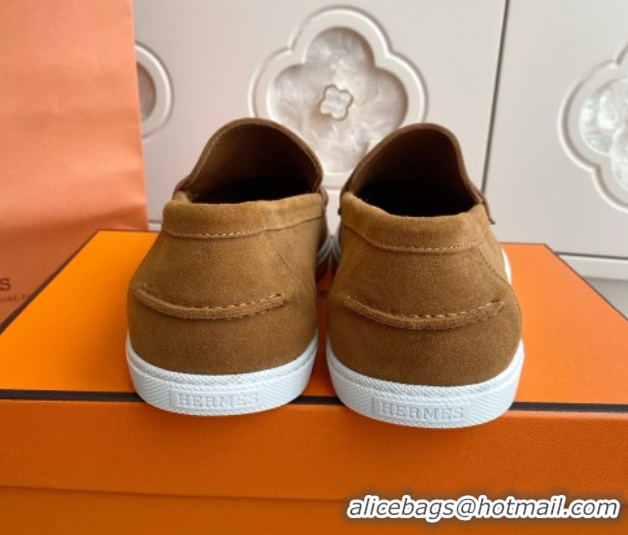 Cute Hermes Job Loafers in Suede H090811 Brown
